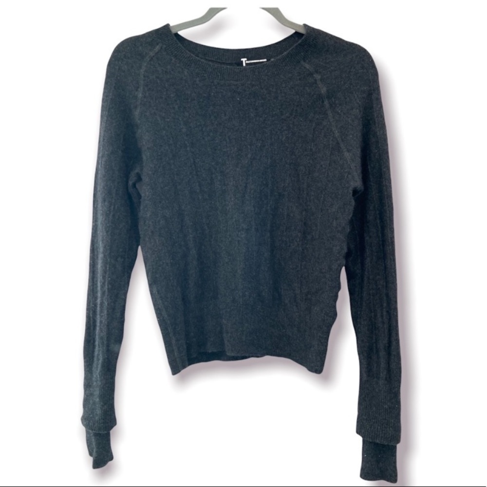 T BY ALEXANDER WANG Wool Cashmere Blend Sweater Grey Double Cuff Cropped XS
